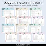 2026 Calendar Printable Download | Pink and Yellow Cute Illustrative Monthly Calendar | Stationery Theme | Letter Size | Desk & Wall Planner preview 2