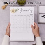2026 Calendar Printable Download | Watercolor Floral Monthly Calendar | Letter Size | Desk & Wall Planner preview 4