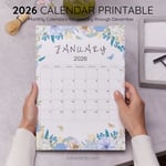 2026 Calendar Printable Download | Blue and White Floral Line Art Watercolor Vertical Calendar | To-Do List & Notes Pages Included | Letter Size | Minimal Planner preview 4