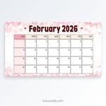 Wide Pink Hearts – February 2026 Calendar | Minimal Romantic Landscape Design preview 1