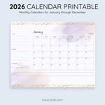 2026 Calendar Printable Download | Purple and Gold Aesthetic Watercolor Calendar | Letter Size | Desk & Wall Planner preview 3