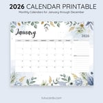 2026 Calendar Printable Download | Blue and White Watercolor Botanical Calendar | Elegant Nature Monthly Planner | Letter Size | Desk & Wall Decor preview 3