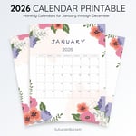 2026 Calendar Printable Download | Cute Pink and Purple Floral Watercolor Vertical Calendar | To-Do List & Notes Pages Included | Letter Size | Aesthetic Planner preview 3