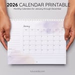 2026 Calendar Printable Download | Purple and Gold Aesthetic Watercolor Calendar | Letter Size | Desk & Wall Planner preview 4