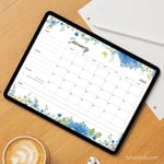 2026 Calendar Printable Download | Blue Watercolor Wild Flowers Butterflies | Floral Monthly Calendar | Letter Size | Desk & Wall Planner preview 5
