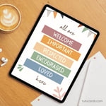 All Are Welcome, Important, Respected, Encouraged & Loved Here — Boho Minimalist Inclusive Classroom Posters, Neutral Handwritten Wall Art for Kids & Home preview 4