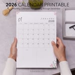 2026 Calendar Printable Download | Pink Watercolor Floral Vertical Calendar | To-Do List & Notes Pages Included | Letter Size | Planner & Wall Decor preview 4
