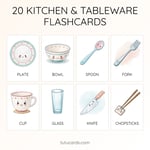 20 Cute Colorful Kitchen & Tableware Flashcards | Printable Cards | 3.5x5 inch | Kids Learning & Classroom Decor preview 1