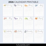 2026 Calendar Printable Download | Watercolor Floral Monthly Calendar | Letter Size | Desk & Wall Planner preview 2