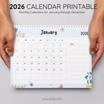 2026 Calendar Printable Download | Cute Hand-Drawn Flowers and Birds Watercolor Calendar | Letter Size | Desk & Wall Planner preview 4