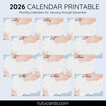 2026 Calendar Printable Download | Blue Brown Abstract Watercolor Background Calendar | Letter Size | Desk & Wall Planner preview 2