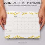 2026 Calendar Printable Download | Yellow and Brown Vintage Sunflower Floral Calendar | Letter Size | Desk & Wall Planner preview 4