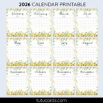 2026 Calendar Printable Download | Yellow Wildflower & Daisy Watercolor Vertical Calendar | To-Do List & Notes Pages Included | Letter Size | Rustic Floral Planner preview 2
