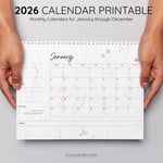 2026 Calendar Printable Download | Neutral Watercolor Wildflowers Floral Calendar | Letter Size | Desk & Wall Planner preview 4