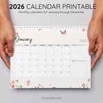 2026 Calendar Printable Download | Soft Watercolor Floral Butterflies Calendar | Letter Size | Desk & Wall Planner preview 4