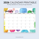 2026 Calendar Printable Download | Colorful Watercolor Polka Dots Calendar | Letter Size | Desk & Wall Planner preview 3