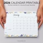 2026 Calendar Printable Download | Calm Colorful Pastel Watercolor Floral Calendar | Soft Aesthetic Monthly Planner | Letter Size | Desk & Wall Decor preview 4