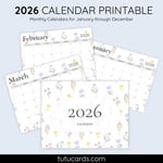 2026 Calendar Printable Download | Soft Pink and Purple Floral Watercolor Calendar | Pastel Flower Monthly Planner | Letter Size | Desk & Wall Decor preview 1