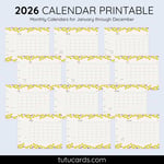 2026 Calendar Printable Download | Yellow and Brown Vintage Sunflower Floral Calendar | Letter Size | Desk & Wall Planner preview 2