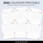 2026 Calendar Printable Download | Pink Watercolor Floral Vertical Calendar | To-Do List & Notes Pages Included | Letter Size | Planner & Wall Decor preview 1