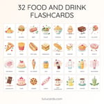32 Cute Colorful Food & Drink Flashcards  | Printable Cards | 3.5x5 inch  preview 2