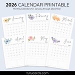 2026 Calendar Printable Download | Watercolor Floral Monthly Calendar | Letter Size | Desk & Wall Planner preview 1