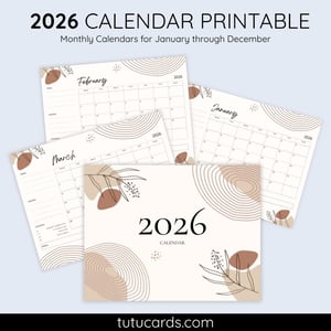 2026 Calendar Printable Download | Brown and Green Simple Minimalist Calendar | Letter Size | Desk & Wall Planner - calendars