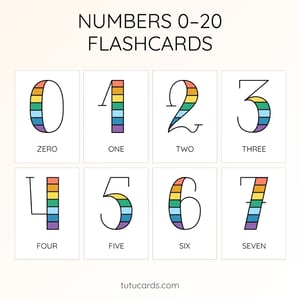 Numbers 0–20 Flashcards (English Only) | Cute Colorful Printable Cards | 3.5x5 inch | Kids Learning & Classroom Decor - flashcards