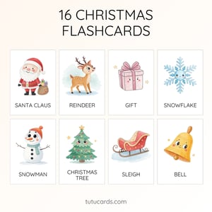 16 Cute Colorful Christmas Flashcards | Printable Holiday Cards | 3.5x5 inch | Kids Learning & Classroom Decor - flashcards