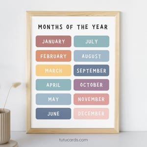 Months of the Year Poster — Colorful Minimalist Wall Art for Kids, Gentle Modern Classroom & Homeschool Decor - posters