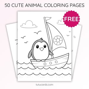 Cute Penguin on a Boat Coloring Page for Kids | Printable Animal Art PDF | TutuCards Wildlife & Friends Series - coloring_pages