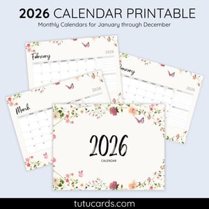 2026 Calendar Printable Download | Soft Watercolor Floral Butterflies Calendar | Letter Size | Desk & Wall Planner - calendars