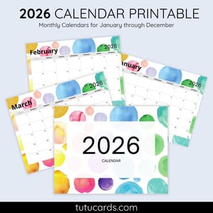 2026 Calendar Printable Download | Colorful Watercolor Polka Dots Calendar | Letter Size | Desk & Wall Planner - calendars