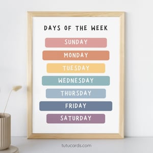 Days of the Week Poster — Colorful Minimalist Wall Art for Kids, Gentle Modern Classroom & Homeschool Decor - posters