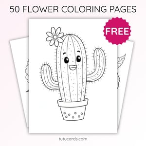 Cactus Coloring Page for Kids | Printable Cute Plant Art PDF | US Letter | TutuCards Home & Garden Series - coloring_pages