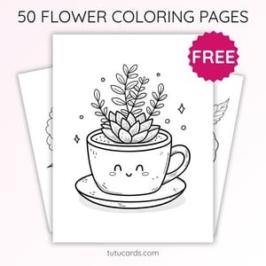 Mini Succulent in Cup Coloring Page for Kids | Printable Cute Plant Art PDF | US Letter | TutuCards Home & Garden Series - coloring_pages