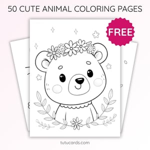 Cute Bear with Flower Crown Coloring Page for Kids | Printable Animal Art PDF | TutuCards Wildlife & Friends Series - coloring_pages