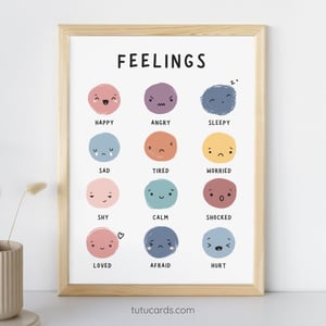 Feelings Poster — Colorful Minimalist Wall Art for Kids, Gentle Modern Classroom & Emotional Learning Decor - posters