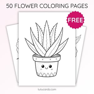 Cute Aloe Plant Coloring Page for Kids | Printable Houseplant Art PDF | US Letter | TutuCards Home & Nature Series - coloring_pages