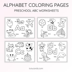 Alphabet Coloring Pages – Uppercase & Lowercase Letters A–Z with 5 Words and Pictures per Letter - coloring_pages