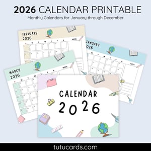 2026 Calendar Printable Download | Pink and Yellow Cute Illustrative Monthly Calendar | Stationery Theme | Letter Size | Desk & Wall Planner - calendars