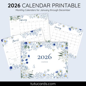 2026 Calendar Printable Download | Watercolor Floral Monthly Calendar | Letter Size | Desk & Wall Planner (Copy) - calendars