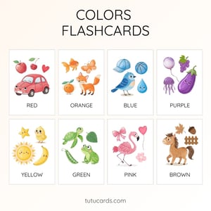 11 Cute Colorful Color Flashcards | Printable Cards | 3.5x5 inch | Kids Learning & Classroom Decor - flashcards