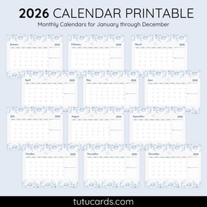 2026 Calendar Printable Download | Blue Botanical Line Art Floral Watercolor Calendar | Minimalist Nature Monthly Planner | Letter Size | Desk & Wall Decor - calendars