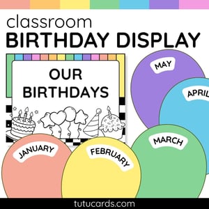 Colorful Birthday Classroom Display with Balloon & Circle Letter Cards - posters