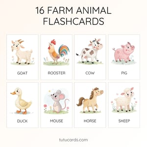 16 Cute Colorful Farm Animal Flashcards  | Printable Cards | 3.5x5 inch | Kids Learning & Classroom Decor - flashcards