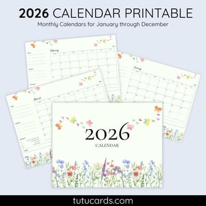 2026 Calendar Printable Download | Green and Blue Watercolor Brush Calendar | Letter Size | Desk & Wall Planner - calendars