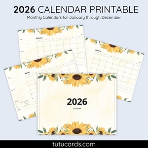 2026 Calendar Printable Download | Sunflower Monthly Calendar | Yellow Watercolor Floral Design | Letter Size | Desk & Wall Planner - calendars