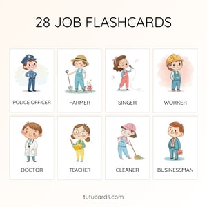 28 Cute Colorful Job Flashcards | Printable Occupation Cards | 3.5x5 inch | Kids Learning & Classroom Decor - flashcards