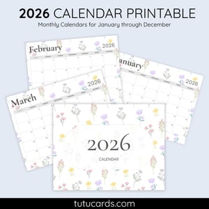 2026 Calendar Printable Download | Soft Pink and Purple Floral Watercolor Calendar | Pastel Flower Monthly Planner | Letter Size | Desk & Wall Decor - calendars